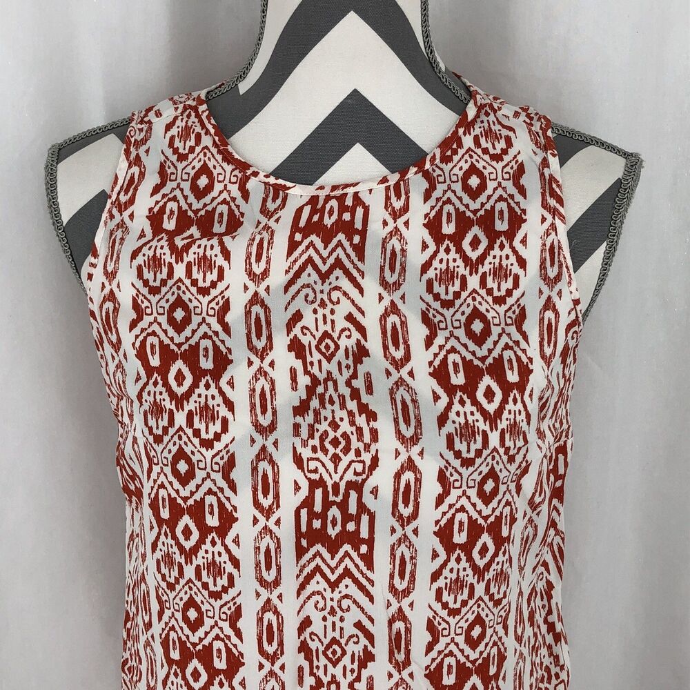 Chico's Batik Spring Summer Red Casual Shift Sleeveless Dress SZ 0 S/4